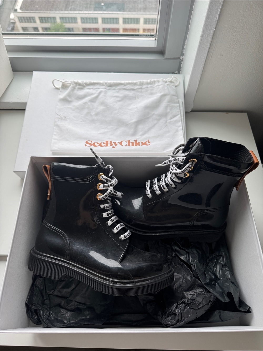 See By Chloé Black Rubber Rain Boots